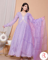 Phoolvadi – Lavender Handworked Mulmul Anarkali Set