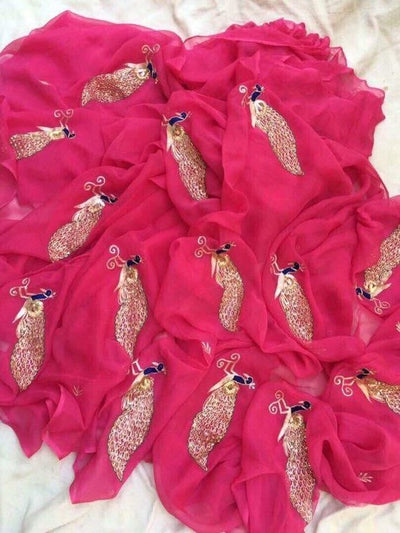 Mayur Gulabi – Fuchsia Elegance in Handcrafted Chiffon