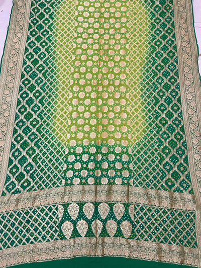 Bandhani Dupatta-Gharchola and Neemjhari print (Green)
