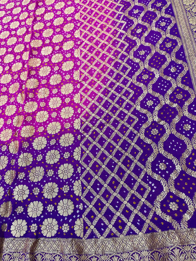 Bandhani Dupatta-Gharchola and Neemjhari print (Pink Purple)