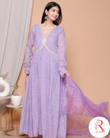 Phoolvadi – Lavender Handworked Mulmul Anarkali Set