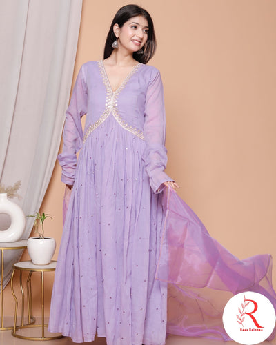 Phoolvadi – Lavender Handworked Mulmul Anarkali Set