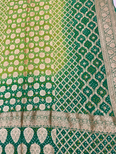 Bandhani Dupatta-Gharchola and Neemjhari print (Green)