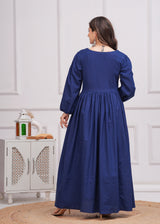 Neelrang – Royal Blue Handworked Cotton Anarkali Set