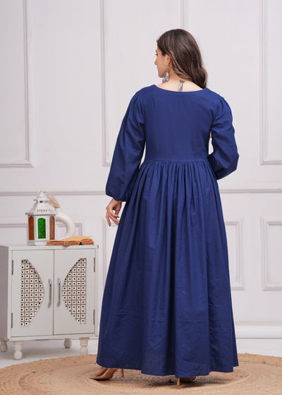 Neelrang – Royal Blue Handworked Cotton Anarkali Set