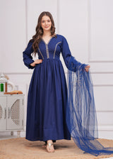 Neelrang – Royal Blue Handworked Cotton Anarkali Set