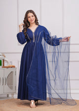 Neelrang – Royal Blue Handworked Cotton Anarkali Set