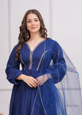 Neelrang – Royal Blue Handworked Cotton Anarkali Set