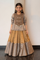 Antique Hand-Embroidered Peplum Kurti with Flared Lehenga Set