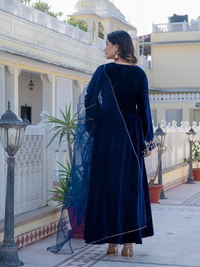 NeelMahal – A Royal Blue Handcrafted Velvet Anarkali