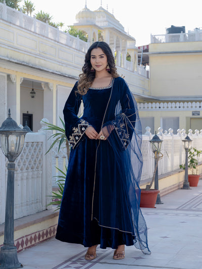 NeelMahal – A Royal Blue Handcrafted Velvet Anarkali