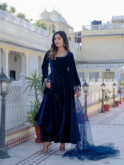 NeelMahal – A Royal Blue Handcrafted Velvet Anarkali