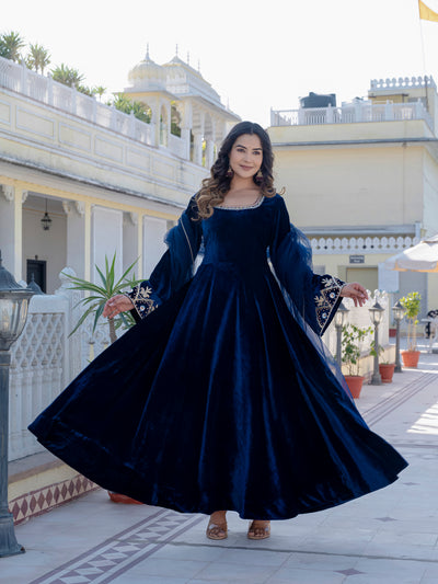 NeelMahal – A Royal Blue Handcrafted Velvet Anarkali