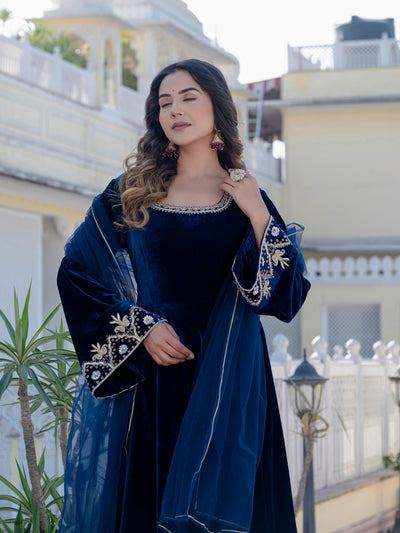 NeelMahal – A Royal Blue Handcrafted Velvet Anarkali