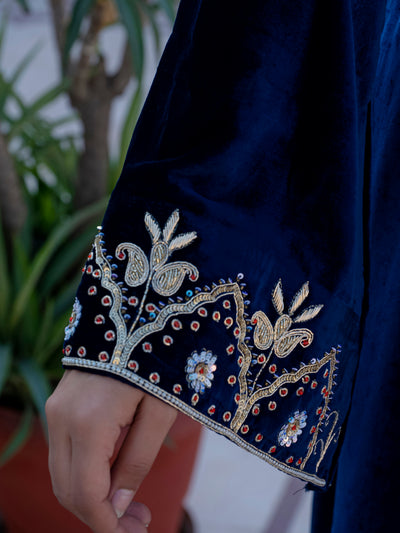 NeelMahal – A Royal Blue Handcrafted Velvet Anarkali